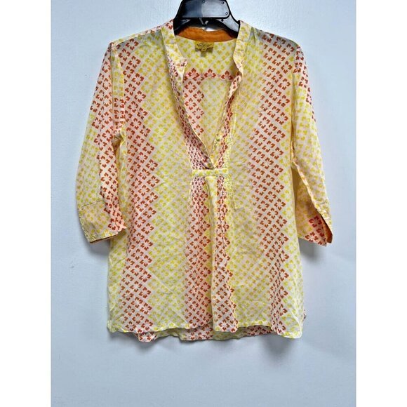 Roberta Roller Rabbit Women Blouse Cotton 3/4 Sleeve Length Orange Yellow,XS - Picture 1 of 7